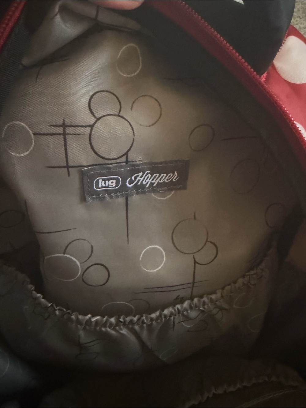 Lug Hopper Backpack in Crimson Dot Pattern with Black Accents - Picture 9 of 13